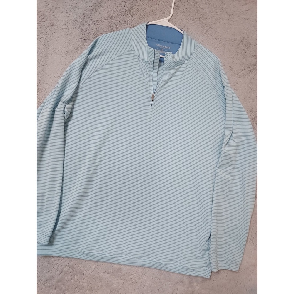 Peter Millar Pullover Mens XXL Seaside Quarter Zip Striped Light Blue Jersey 2XL